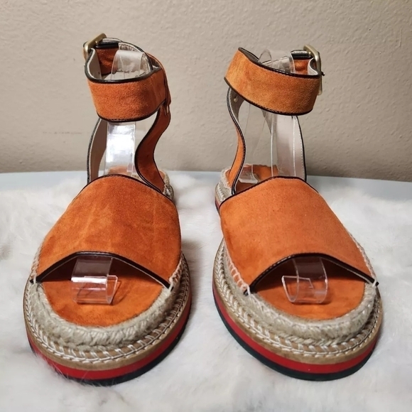 Andre Assous Cacia Orange Suede Platform Espadrilles Ankle Strap Size 6 - Picture 5 of 12